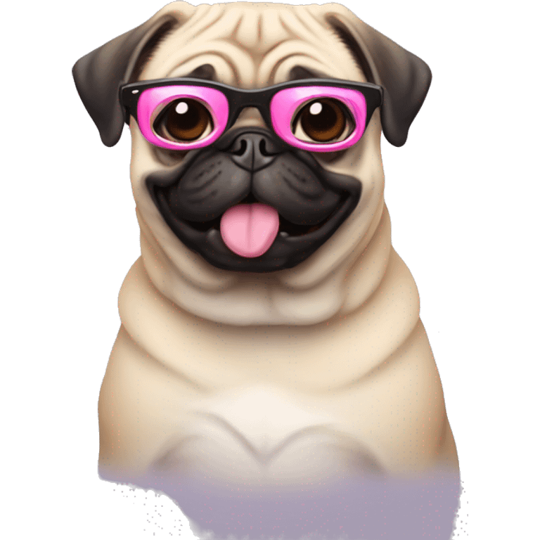 Pug dog with pink glasses  emoji