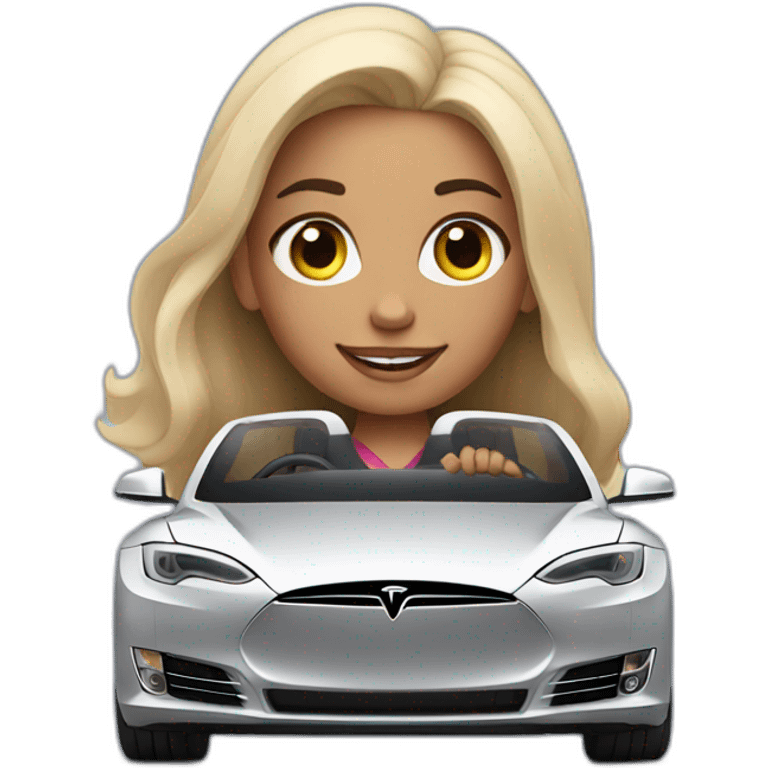 A girl driving a Tesla  emoji