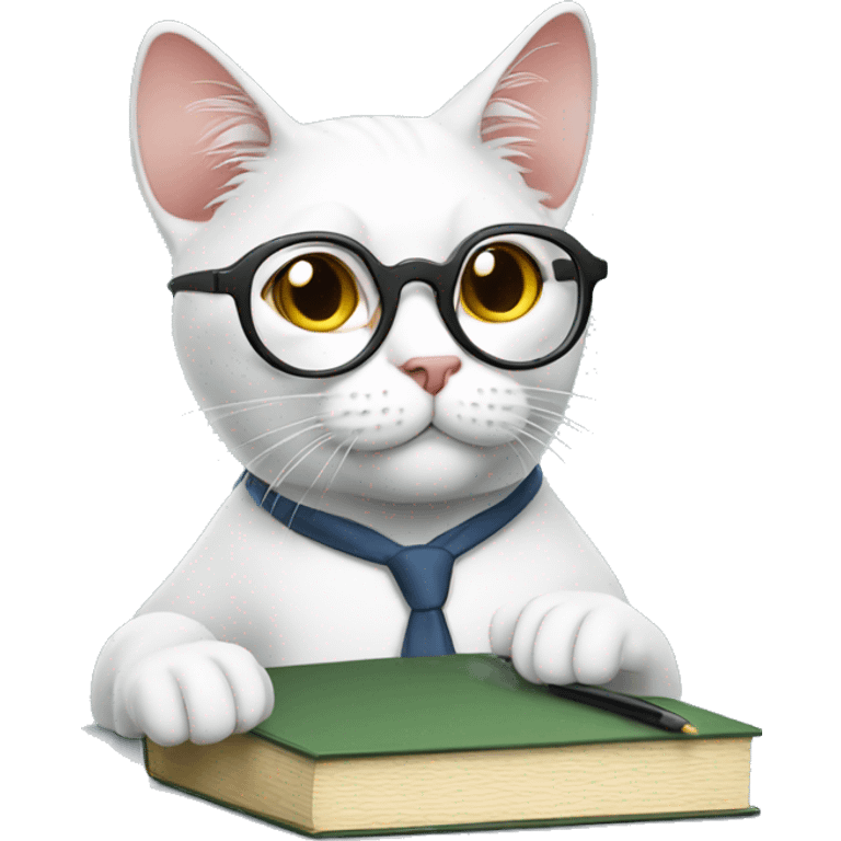 cat wearing glasses studying emoji