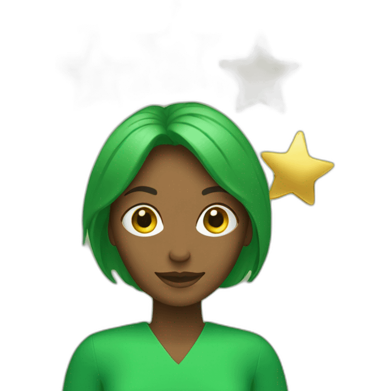 Green women holding three gold stars above head emoji