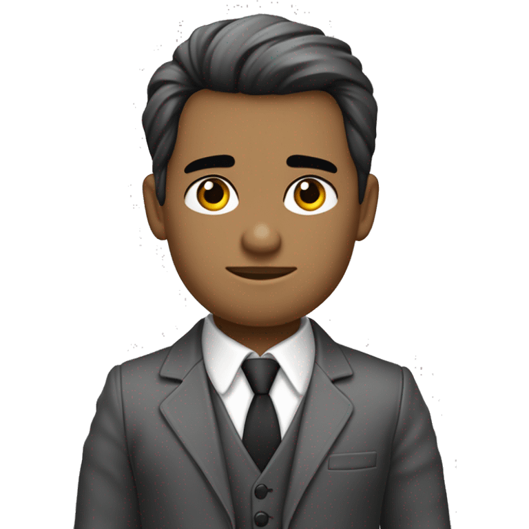 cabello blanco, ojos blancos, piel pálida, corbata negra, camisa de vestir gris, con chaleco negro, aro de ángel negro, cejas bonitas, pelo lacio medio largo emoji