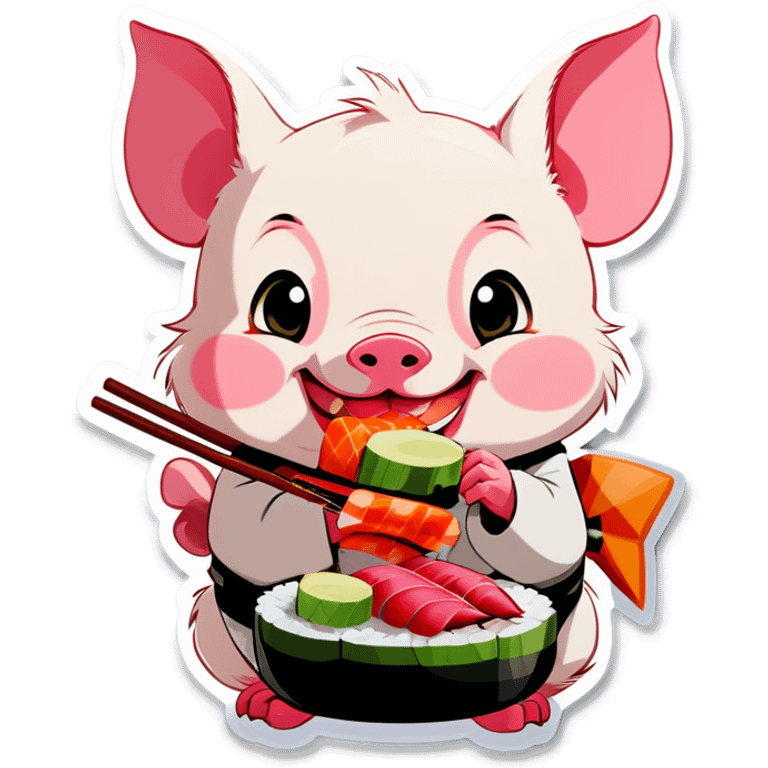 Piglet eating tuna sushi emoji