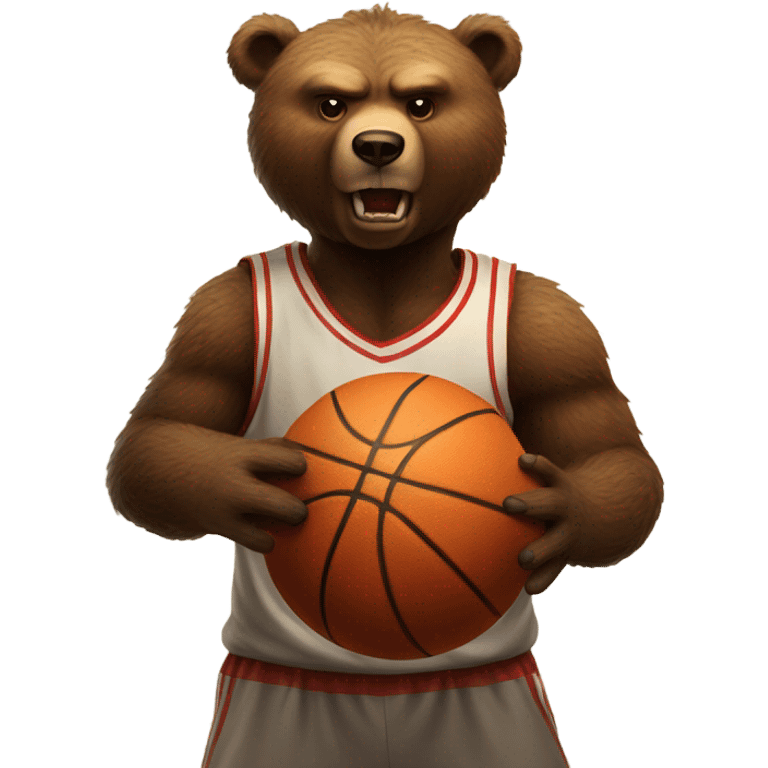 Angry Brown Bear dribbling basketball emoji