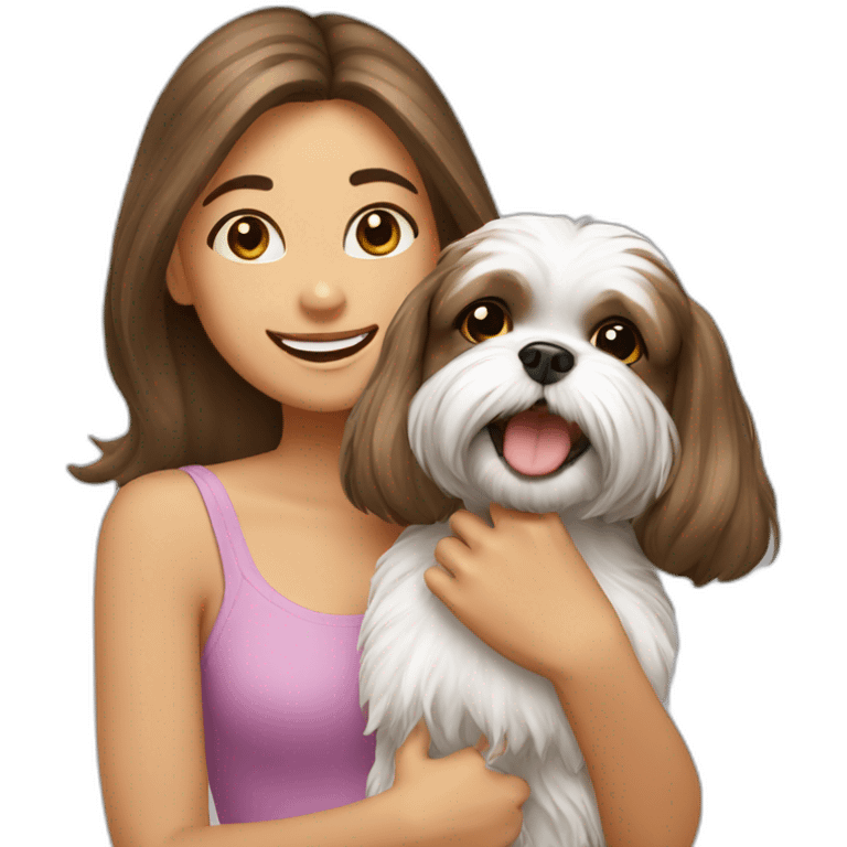 happy girl carrying shih tzu dog emoji