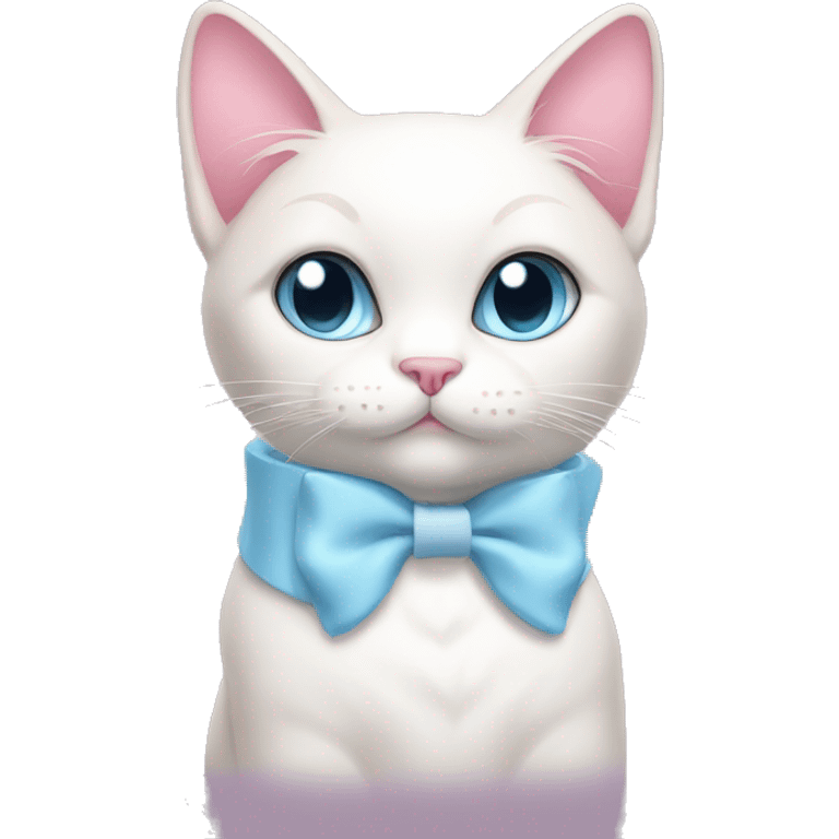 pink and white cat with light blue bow and belle collar  emoji