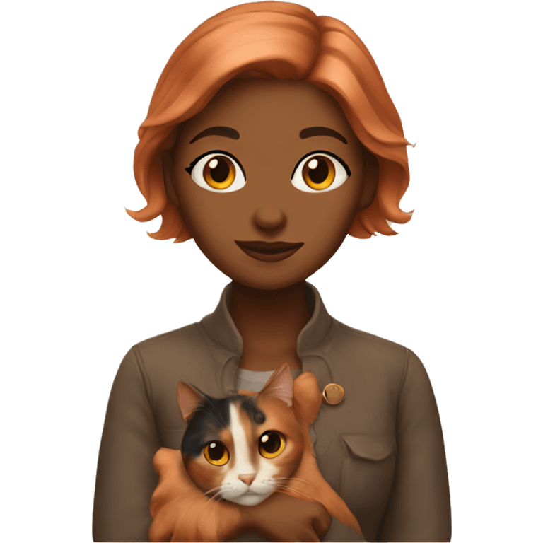 Copper girl with calico cat emoji