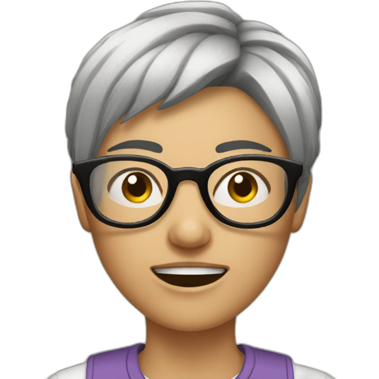 A short haired lesbian with glasses who is angry and fumes out her ears emoji