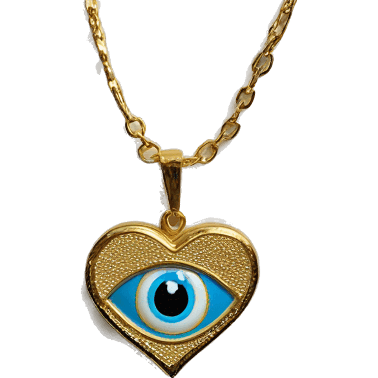 Turkish light blue evil-eye symbol inside of a gold heart necklace emoji