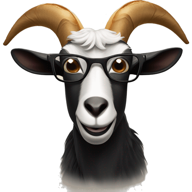 A black Goat with big horns and glasses eating toast emoji