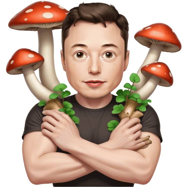 Elon Musk with mushrooms for arms emoji