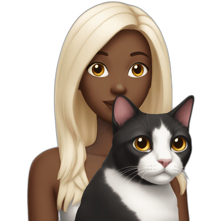 black girl cat with white cat emoji