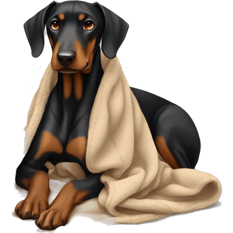 Doberman sitting in a blanket emoji