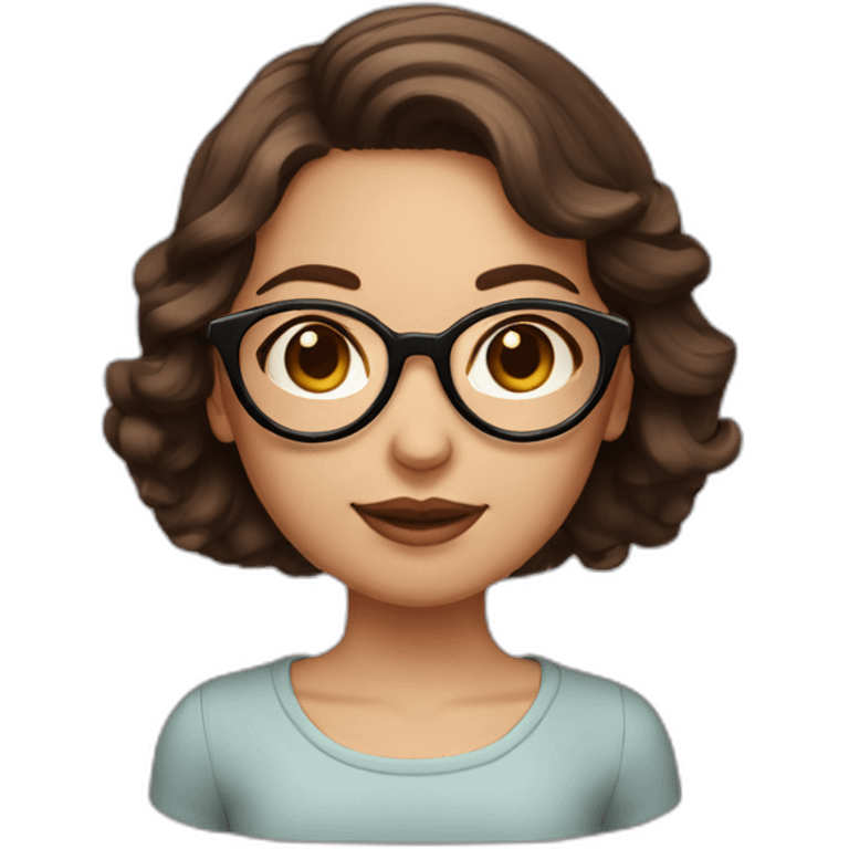 girl with dark brown hair and round rose-golden glasses, rounder face emoji