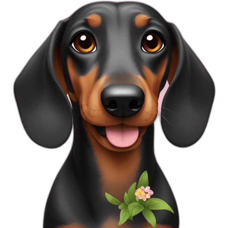 Dachshound with flowers emoji