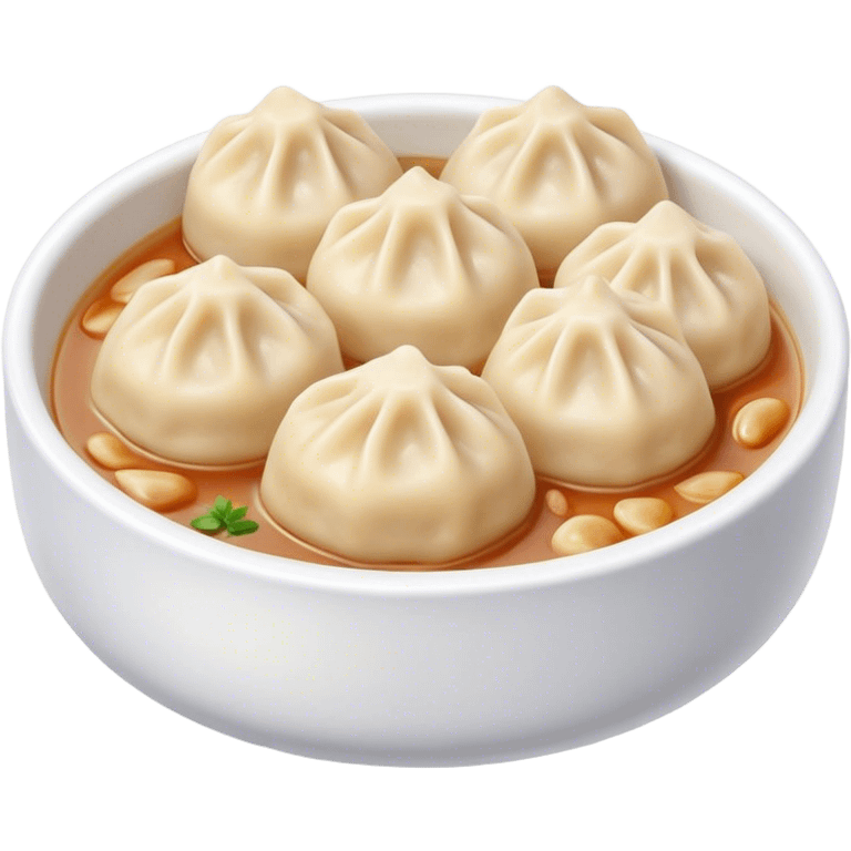 Cinematic realistic emojis depicting a dish of dumplings, showing delicate in a light sauce with a soft texture and attractive natural lighting. emoji