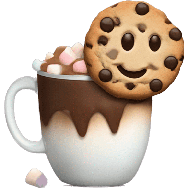 chocolate chip cookie with Hot cocoa with mashmallow emoji