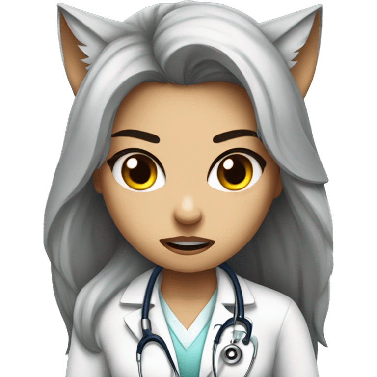 Alpha wolf girl angry protecting a doctor emoji