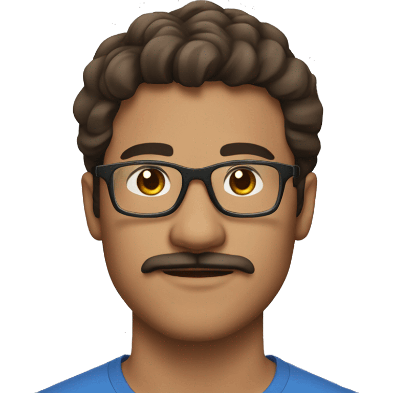 Eurasian man, 25 years old, brown hair, transparent glasses, moustache emoji