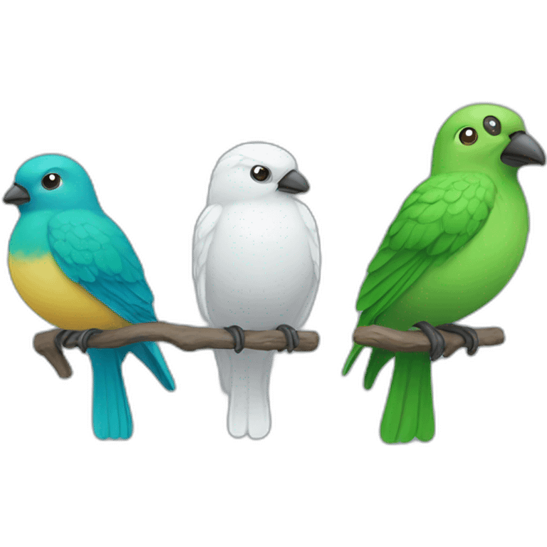 4 bird the color are two Blue one White and one Green  emoji