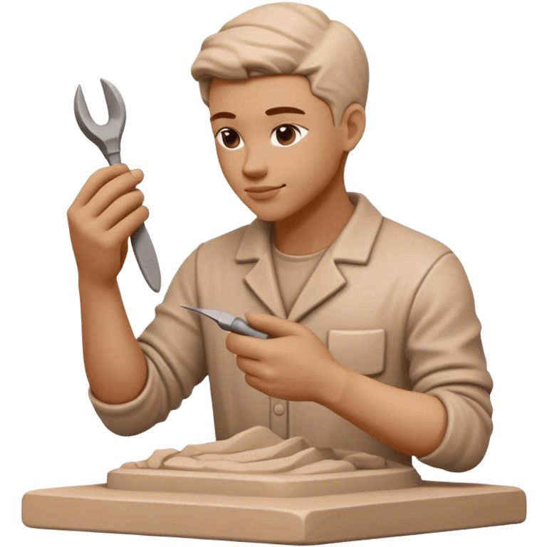 Sculpting icon, hands shaping clay, sculpting tools, unfinished sculpture, textured surface, minimalistic style, clean lines, transparent background. emoji