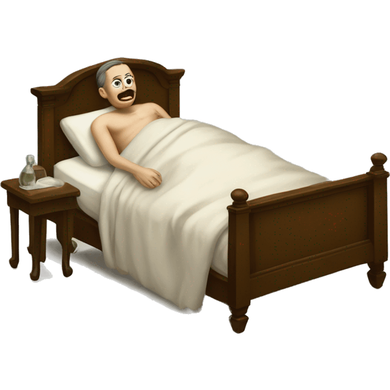 A sick man on a bed in 1870 emoji