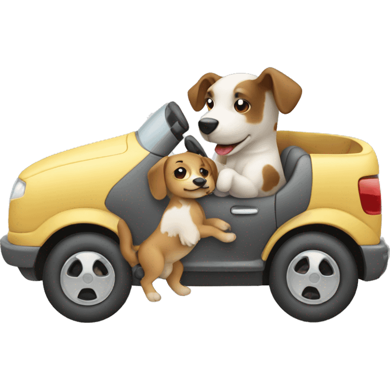 baby riding with dog in a car  emoji