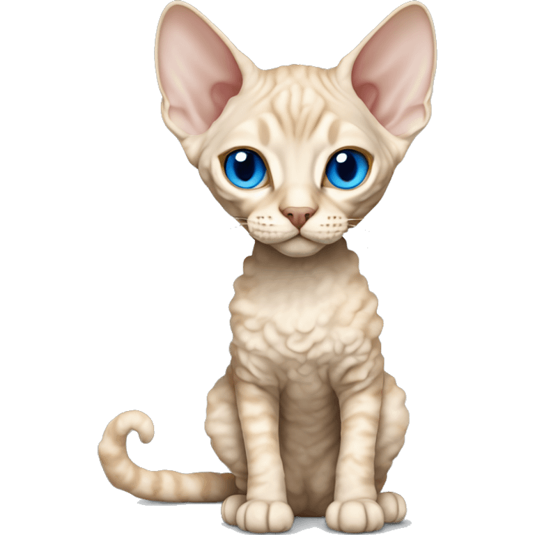 Tall Beige curly fur Devon Rex Cat Full Body blue eyes  emoji