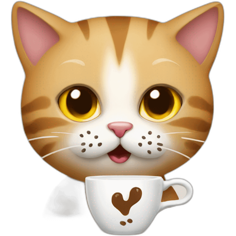 cat drinking coffee and saying meow emoji