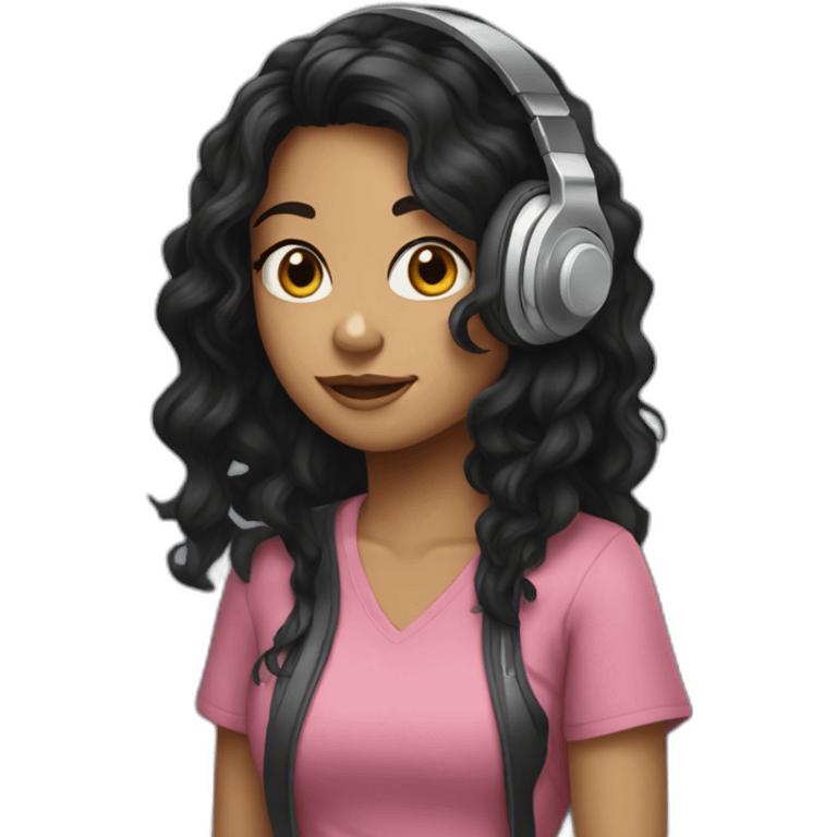 girl with tall black wavy hair and headphones emoji