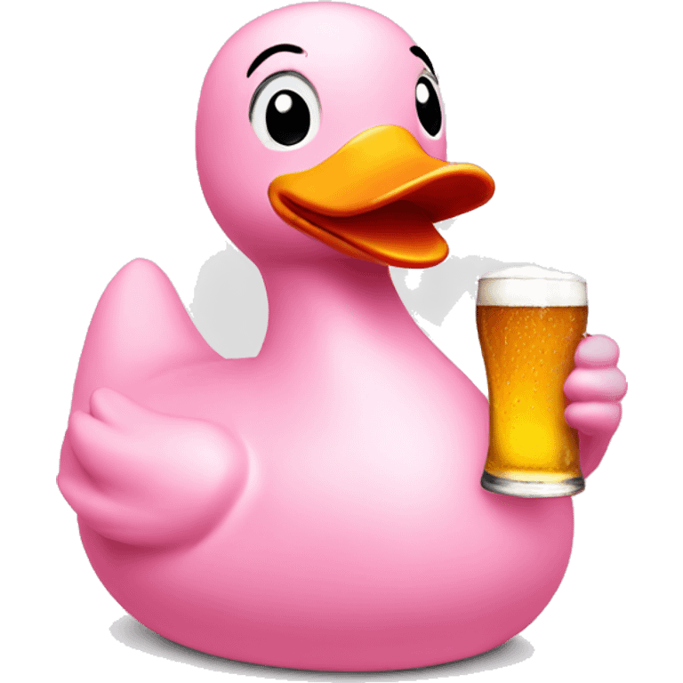 light pink rubber duck holding a beer emoji