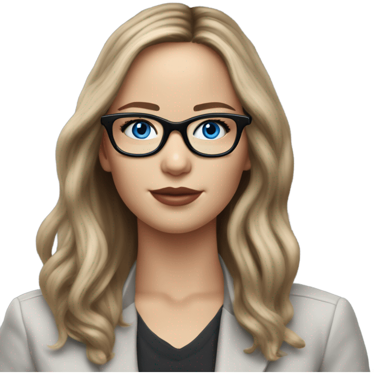 Hyper Realistic Photo of Brunette Jennifer Lawrence wearing black glasses and blue eyes  on a laptop  emoji