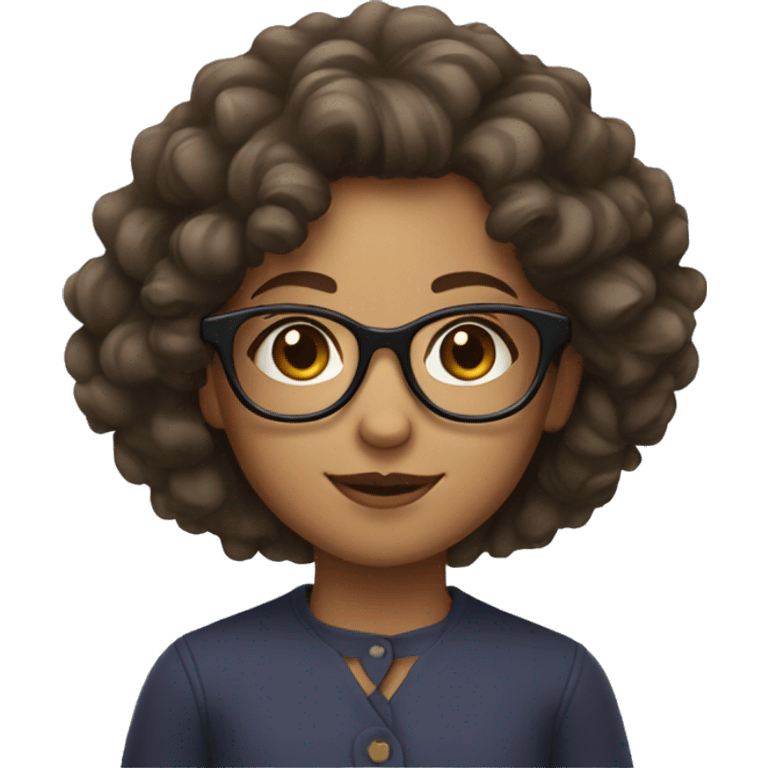 A girl with curly hair with glasses and brown eyes emoji