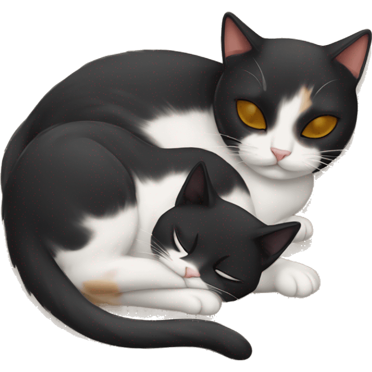 calico cat and black cat sleeping emoji