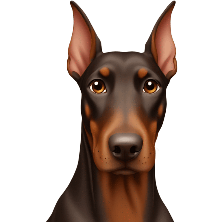 Different shades of brown Doberman without cropped ears looking forward and happy  emoji