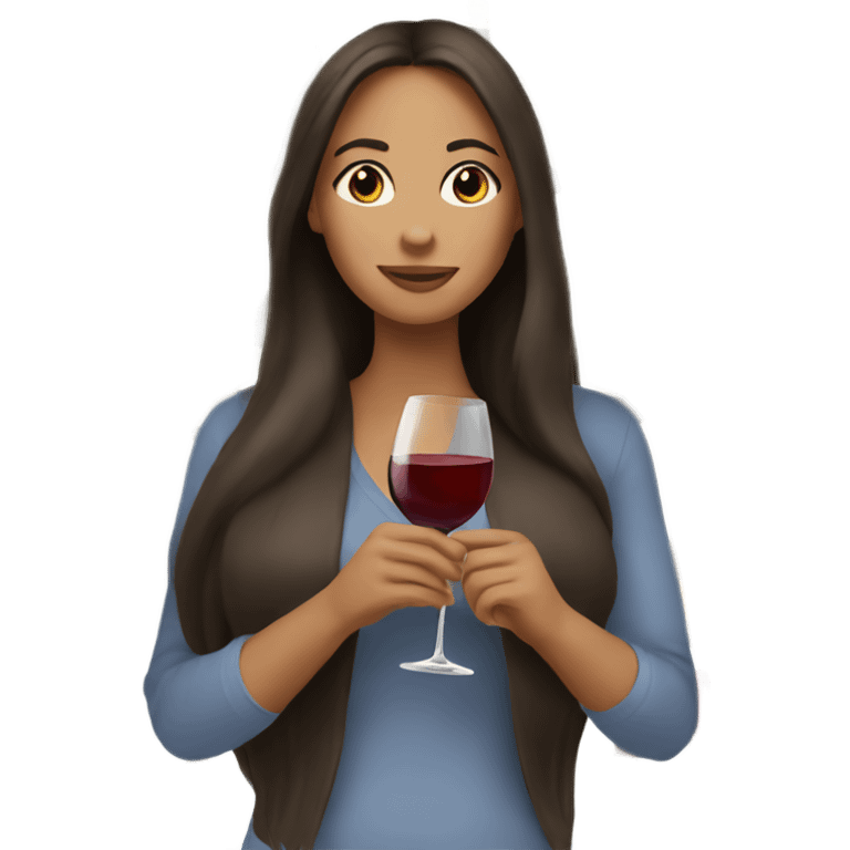  woman with long brunette hair drinking wine  emoji