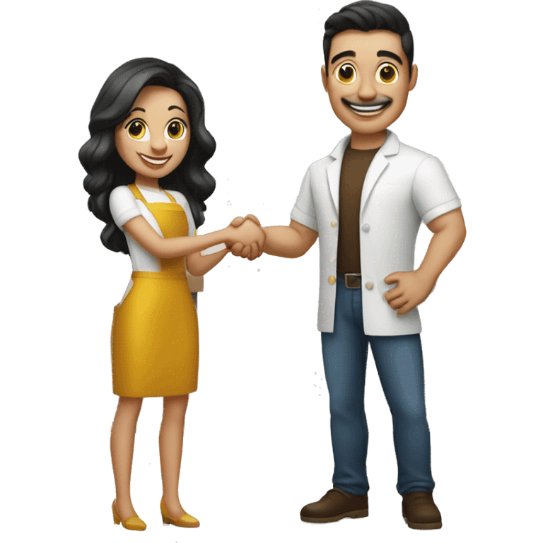 restaurant owner with white skin, and blogger with white skin, shaking hands in great detail emoji