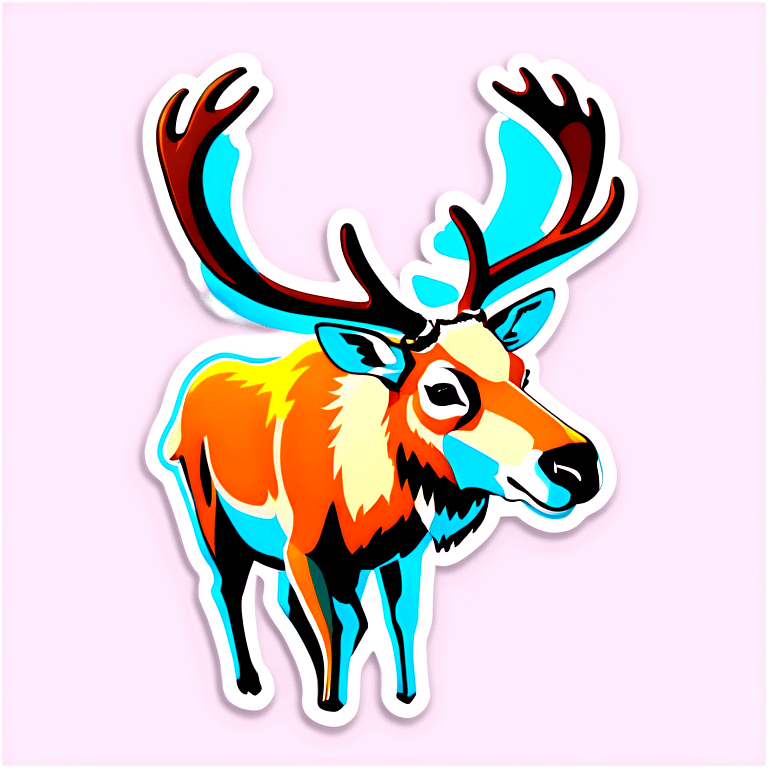 A caribou wearing a name tag that reads “Lou” emoji