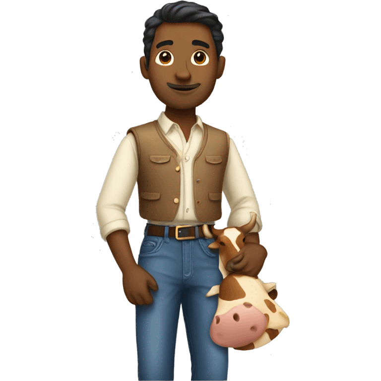 a guy holding a cow toy in a skirt  emoji