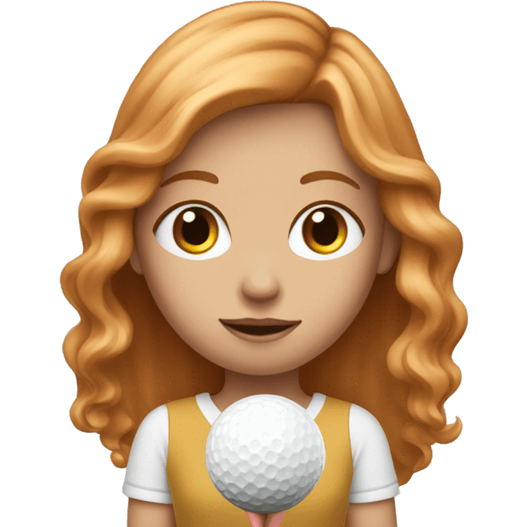 Girl with long dark strawberry blonde hair holding a golf ball emoji