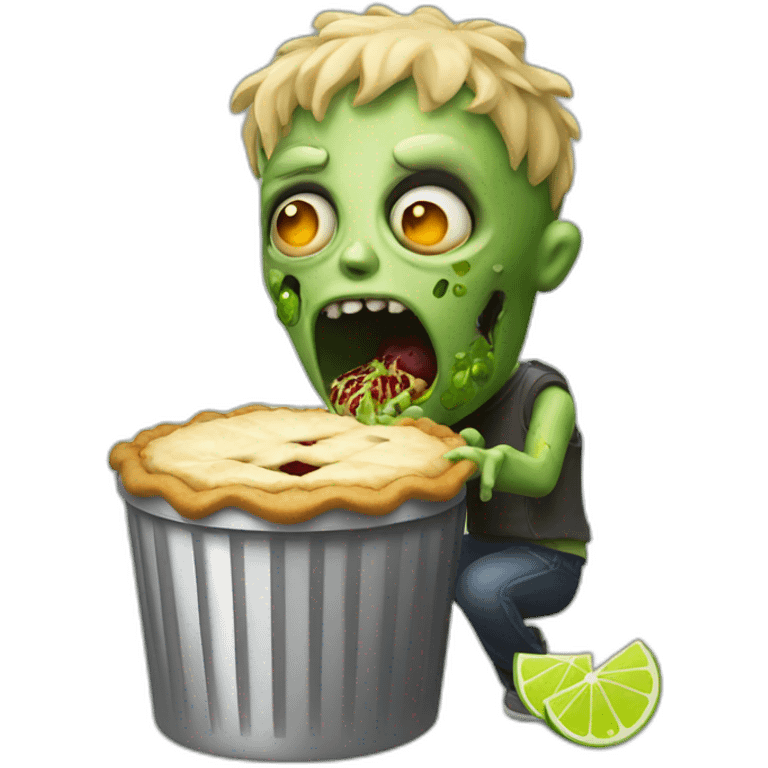 zombie eating a lime pie in a trash can emoji