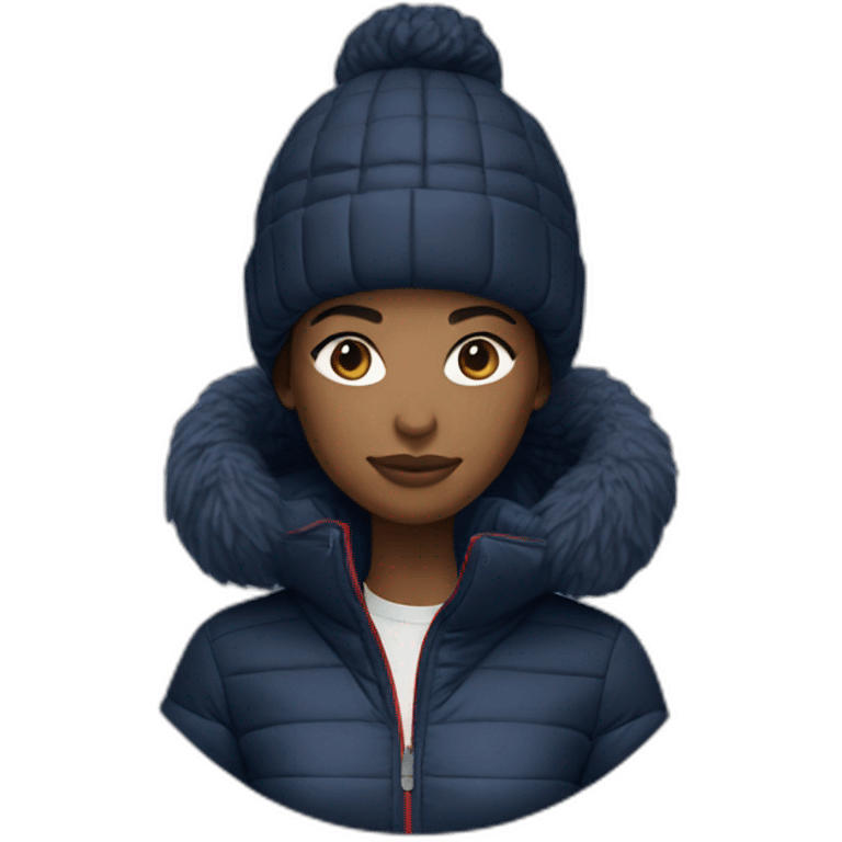 Black woman using Lacoste puffer jacket emoji