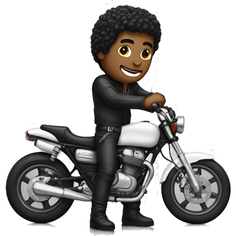 Hombre blanco con pelo negro con una moto blanca emoji