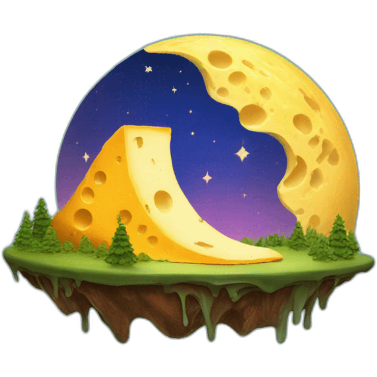 melting cheese moon over forest emoji