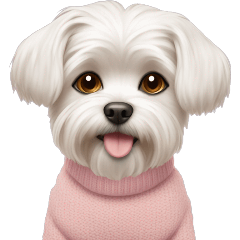 Maltese dog with some brown color on her face pink sweater emoji