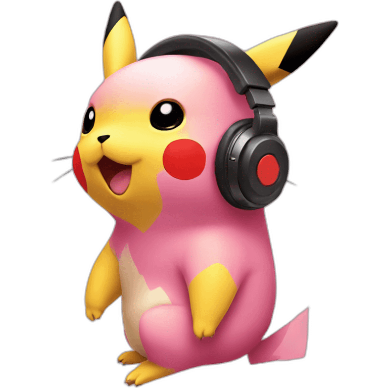 Pikachu pink with little headphone red  emoji