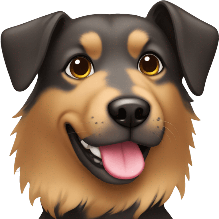 black and brown mixed breed dog with a heart of hair on her head emoji