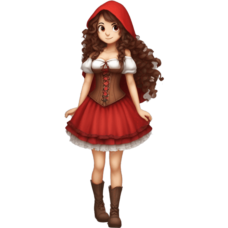 Little Red Riding Hood long curly hair brown corset and dress full body pose non-chibi emoji