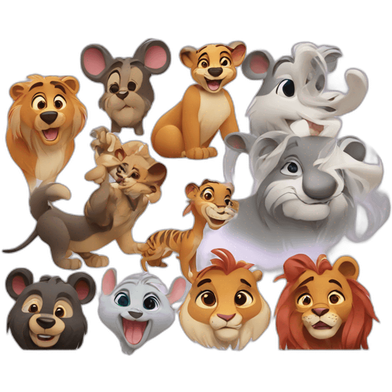 Colorful animated animal characters Disney style emoji