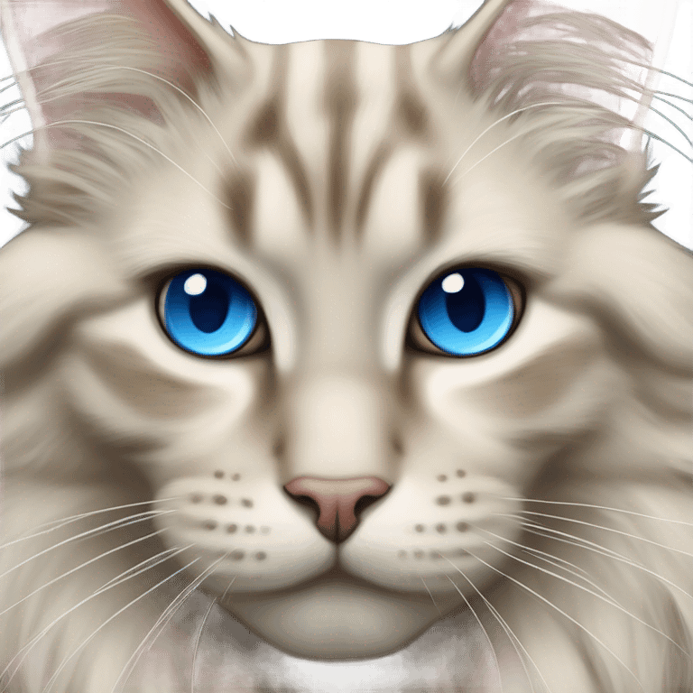 cream & grey colored maine coon cat with blue eyes emoji