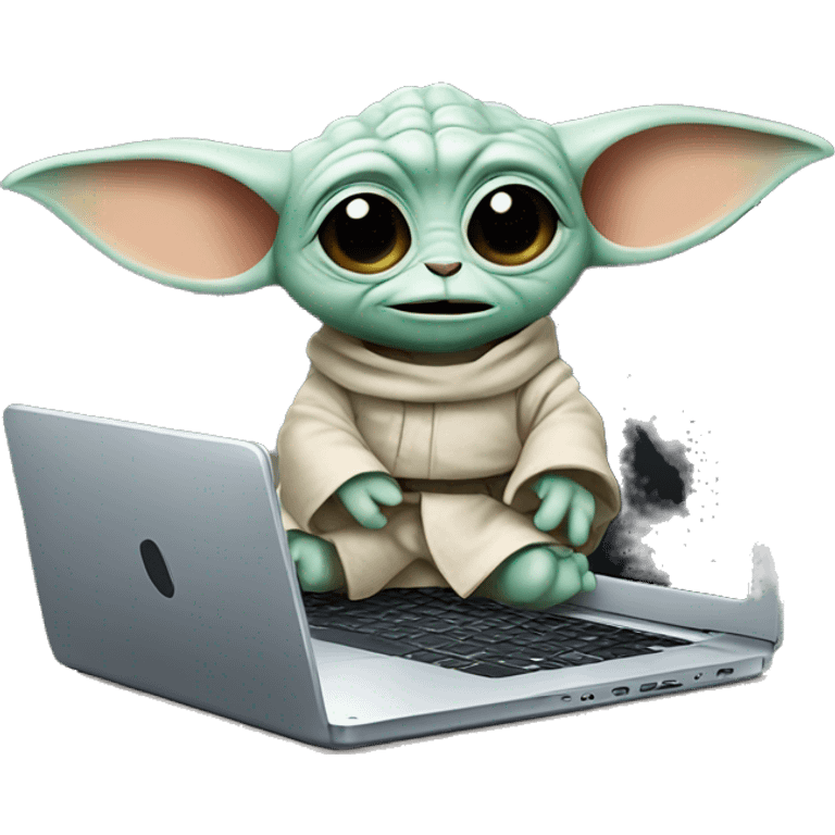 Grogu from Star Wars with a laptop emoji